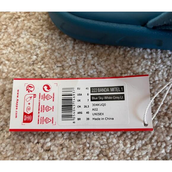 Kappa 222 Banda Mitel 1, Slide Sandals Blue Sky-White-Grey-Lt Unisex 8 - Picture 2 of 8